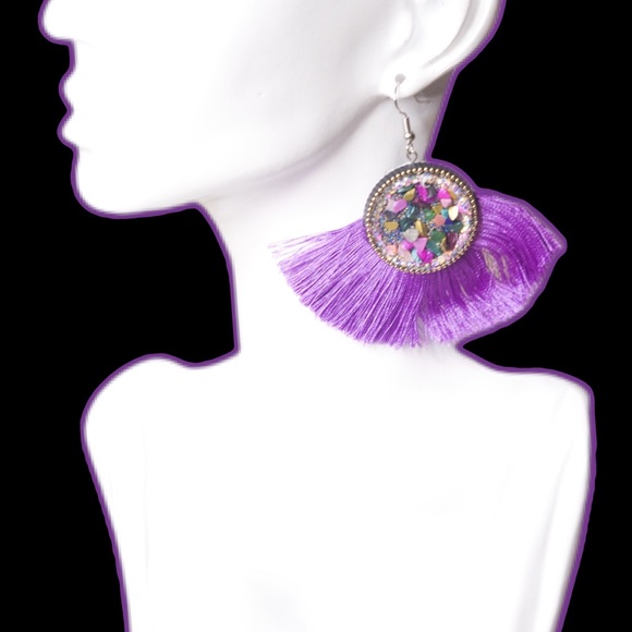 💎 Purple Fringe Tassel Earrings - Picture 6 of 6